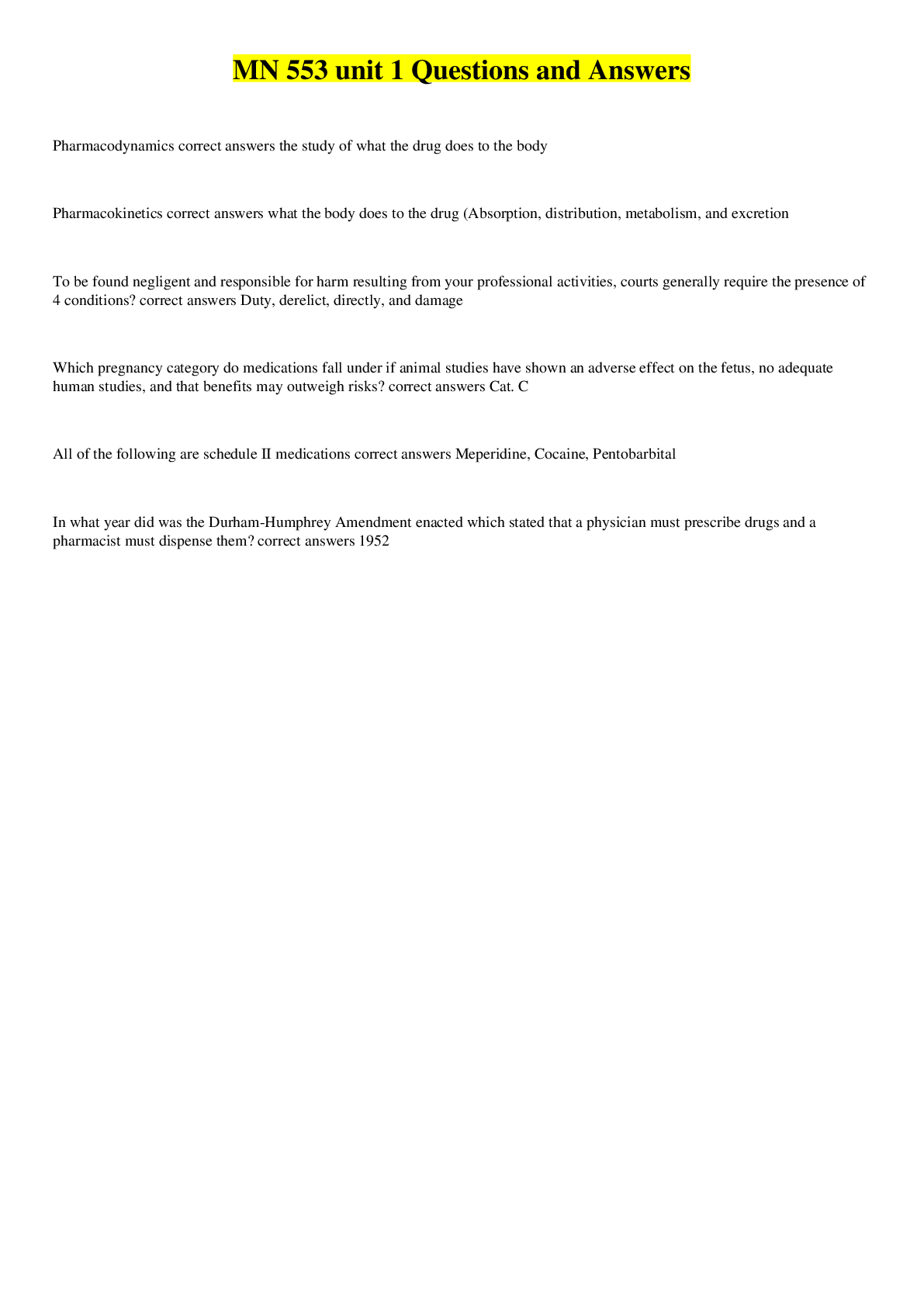 Preview image for MN 553 unit 1 Questions and Answers